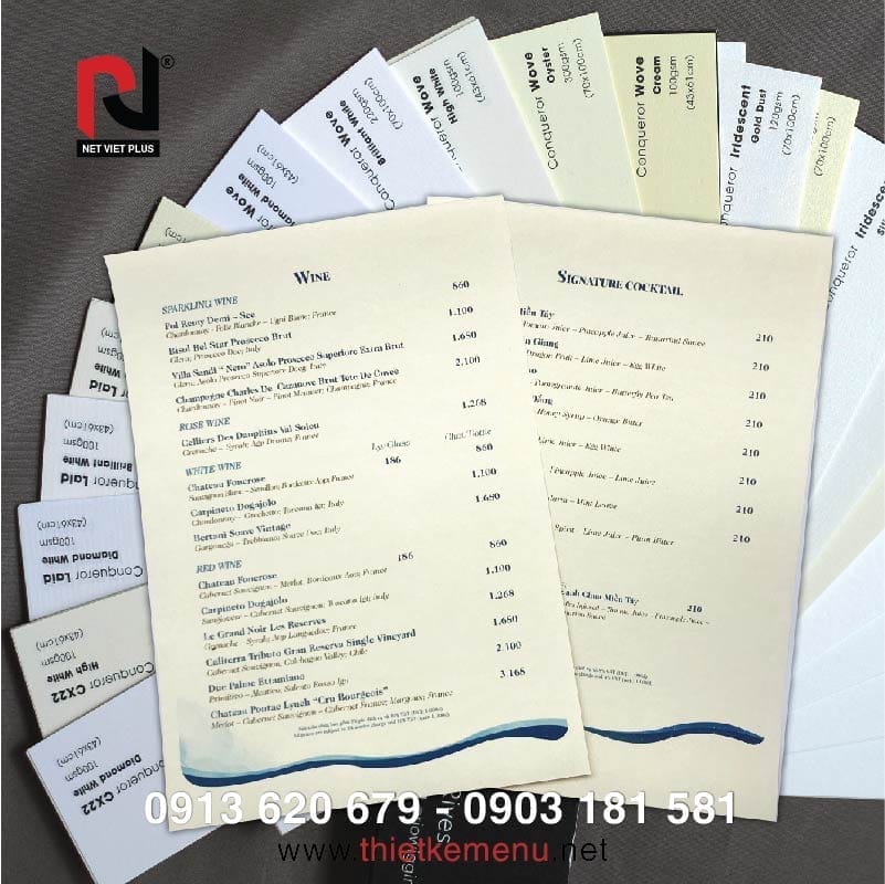Mẫu menu giấy Couche