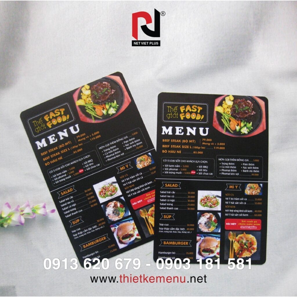 Menu nhựa quán ăn nhanh