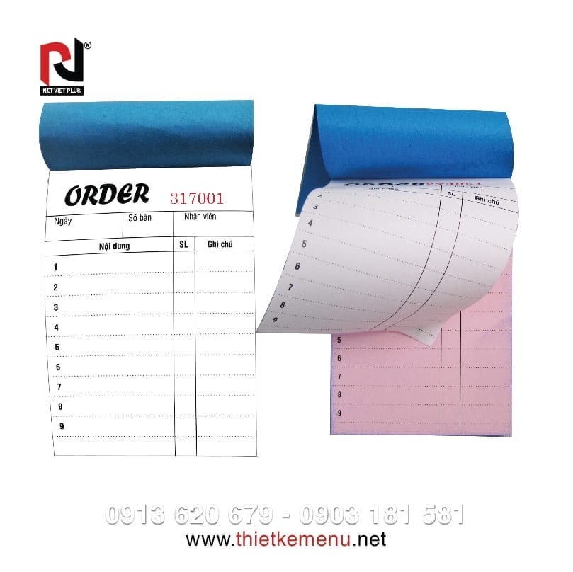 Phiếu order có sẵn 2 liên