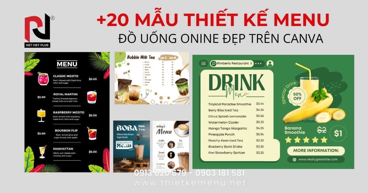 Mẫu thiết kế menu online đồ uống trên canva