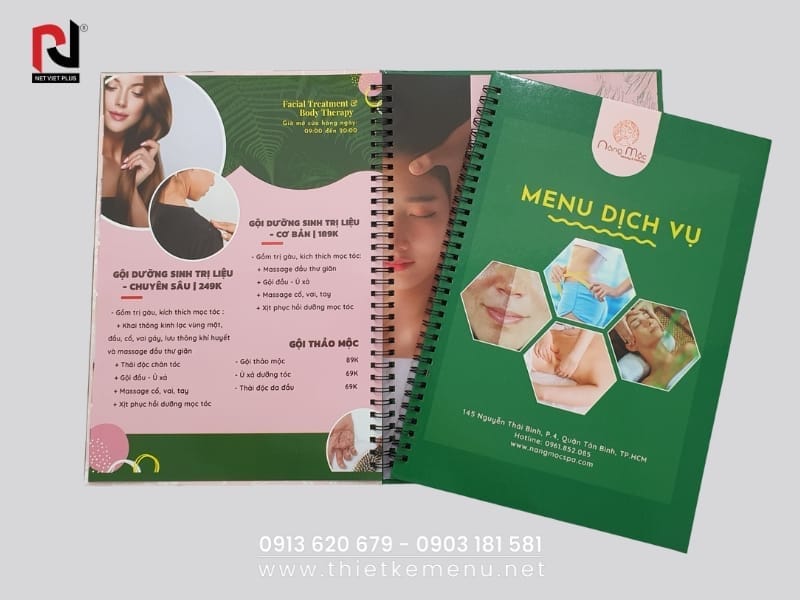 Mẫu thiết kế menu spa bởi Nét Việt Plus