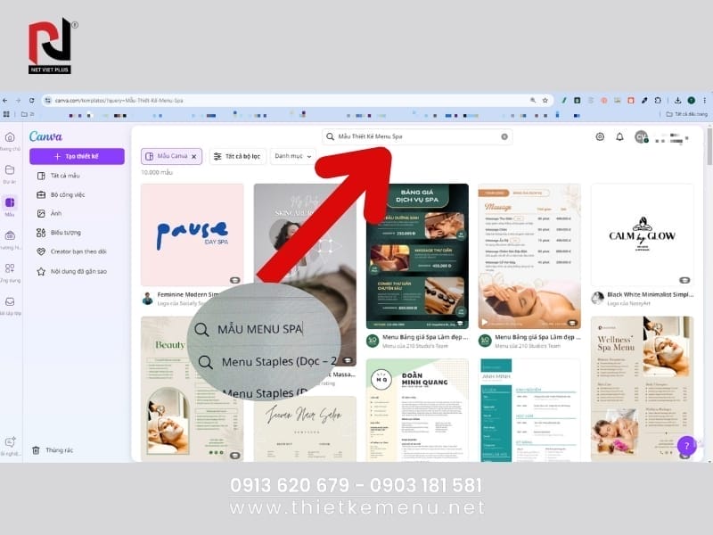 Bước 2: Chọn mẫu phù hợp với Thiết Kế Menu Spa Online