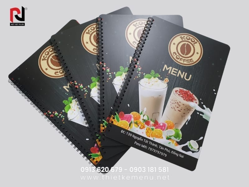 Menu đồ uống thiết kế đẹp mắt, giúp khách hàng dễ dàng lựa chọn.