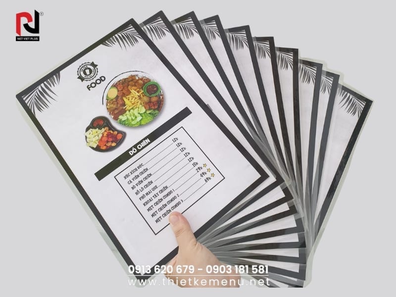 Mẫu Thiết kế Menu Đồ Ăn Vặt với hình ảnh món ăn hấp dẫn.