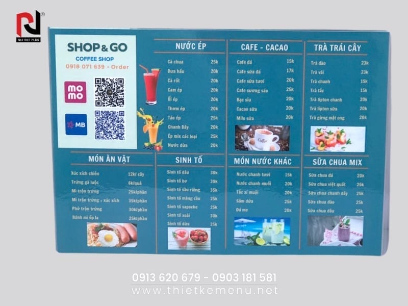 Hình ảnh món ăn trong Menu được trình bày đẹp mắt.