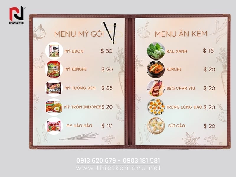 Menu Quán Ăn hiển thị giá cả rõ ràng, minh bạch