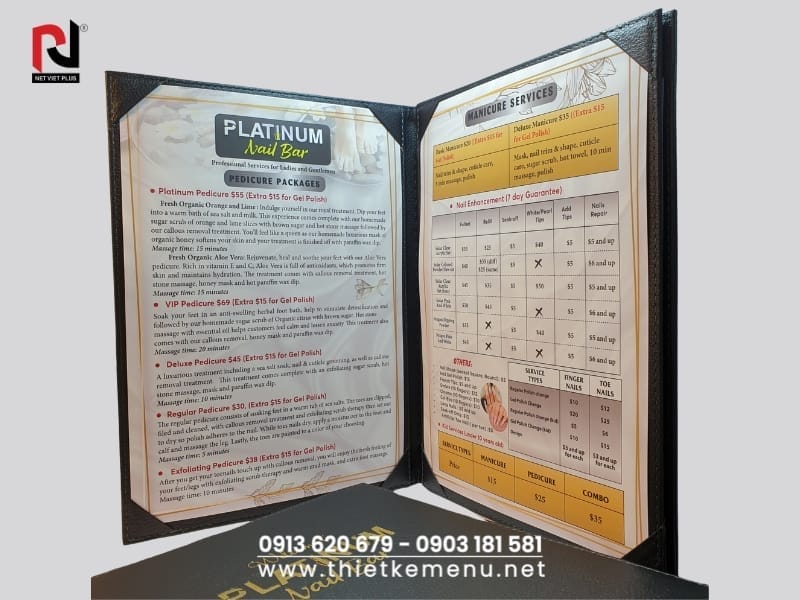 Dễ bảo quản với mẫu menu simili bền lâu.
