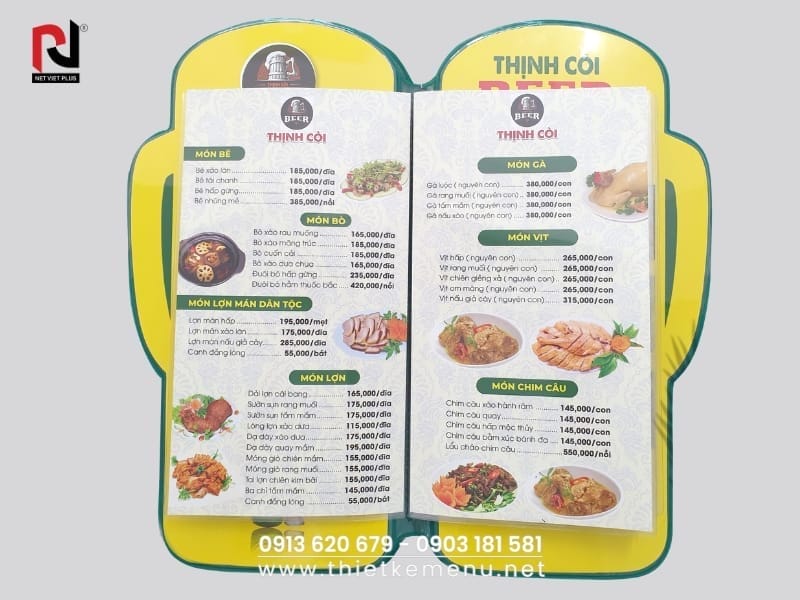 Mẫu menu quán nhậu hấp dẫn thực khách