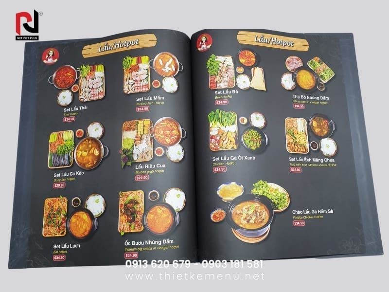 Mẫu menu được thiết kế tại Nét Việt Plus
