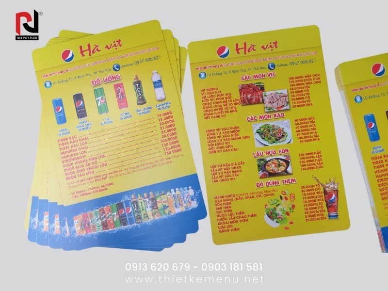 Mẫu menu nước đơn giản