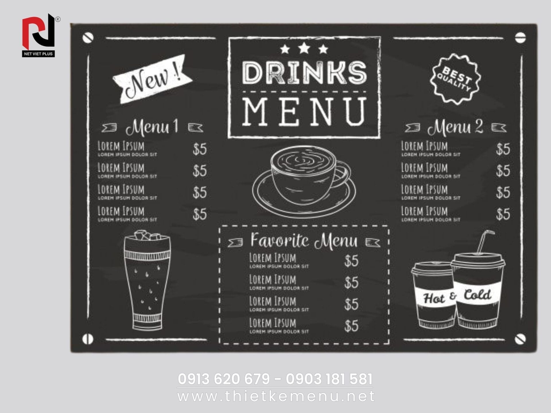 Menu đồ uống quán cafe với bố cục rõ ràng