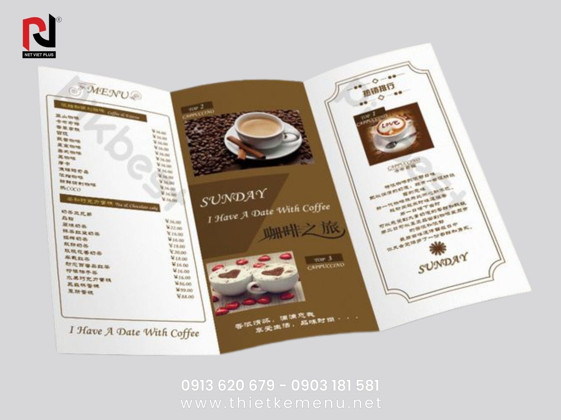 Mẫu menu đồ uống cafe nhỏ gọn, tiện lợi.
