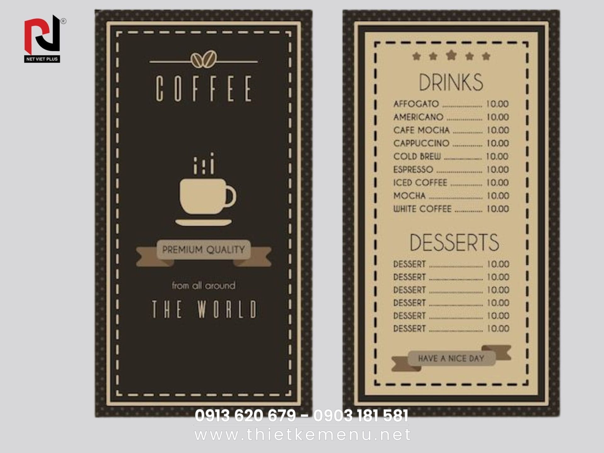 Mẫu menu cafe vintage nhẹ nhàng, thu hút.