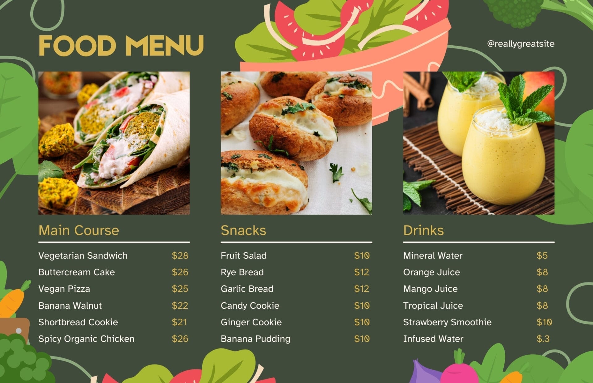 Menu hiện đại, nổi bật với hình ảnh sắc nét và bố cục rõ ràng.