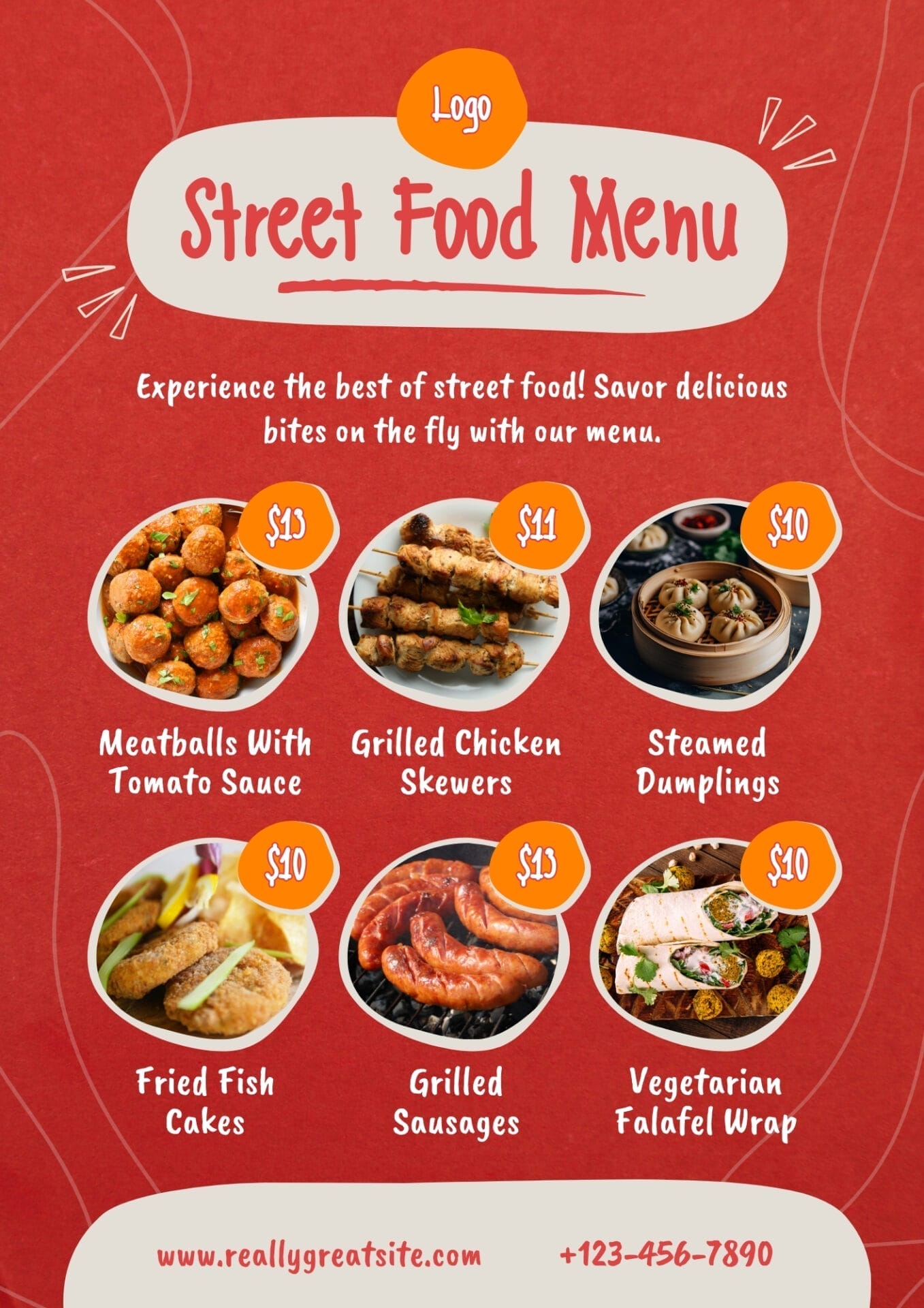 Red Orange Playful Street Food Menu A4 Document