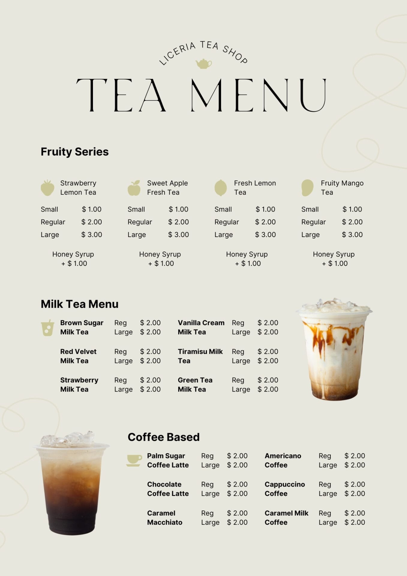 White Beige Elegant Tea Shop Menu
