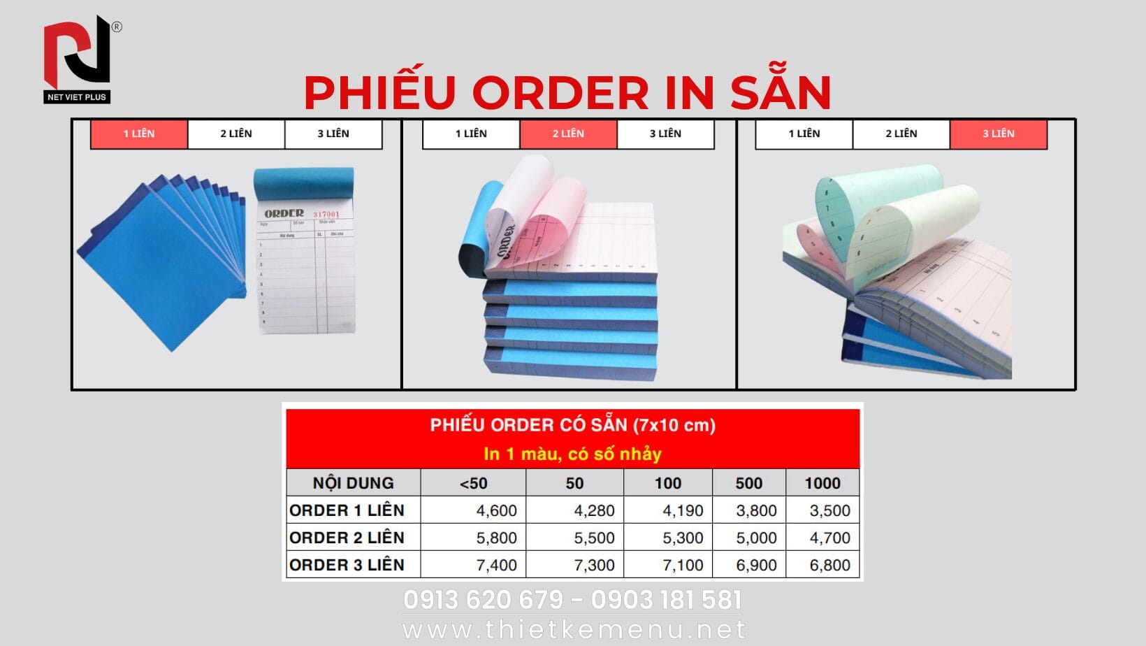PHIẾU ORDER IN SẴN